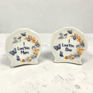 Vintage Fairway Japan I Love You Mom Dad Bud Vase Pair Ceramic Dove Floral Gift